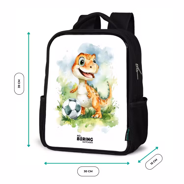 Dino met voetbal in kleurrijk veld Rugzak - Zwart middel -productfoto_formaten