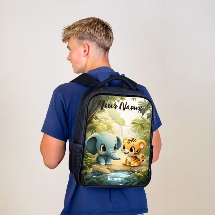 Olifant - Tijger - Bos - Jungle Rugzak - Zwart middel -sfeer8