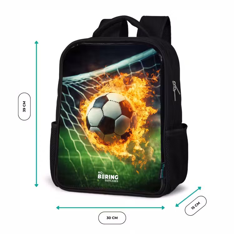 Vuurvoetbal in doelnet vastgelegd Rugzak - Zwart middel -productfoto_formaten