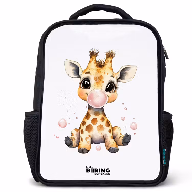 Giraffe met roze kauwgombal Rugzak - Zwart middel -3d