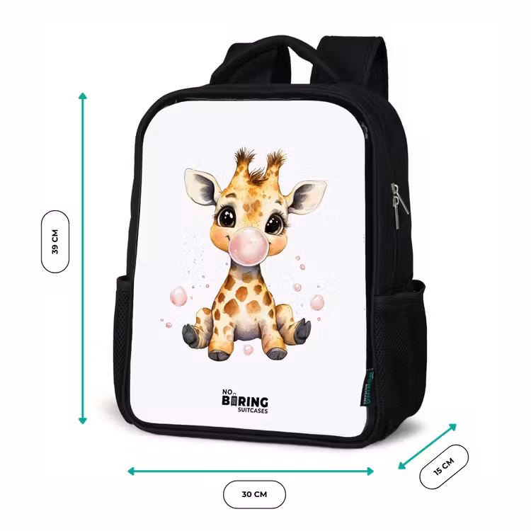 Giraffe met roze kauwgombal Rugzak - Zwart middel -productfoto_formaten