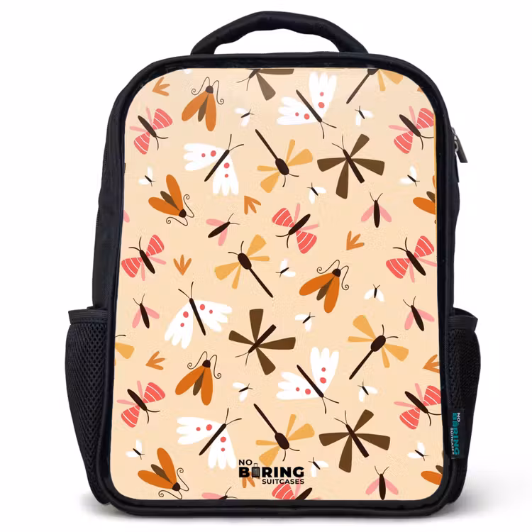 Insectenpatroon in bruin, roze en oranje op beige achtergrond Rugzak - Zwart middel -3d