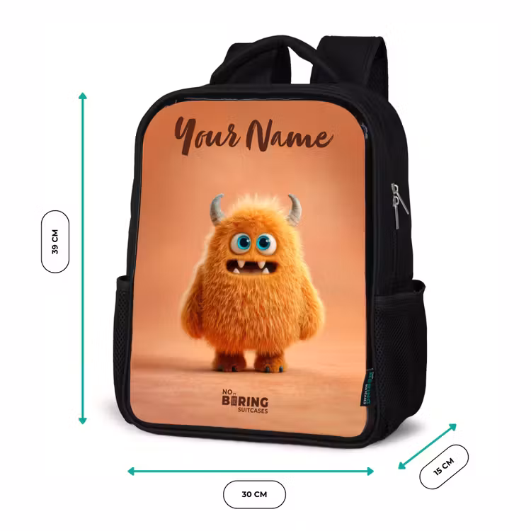 Oranje Pluizig Monster met Hoorns Rugzak - Zwart middel -productfoto_formaten