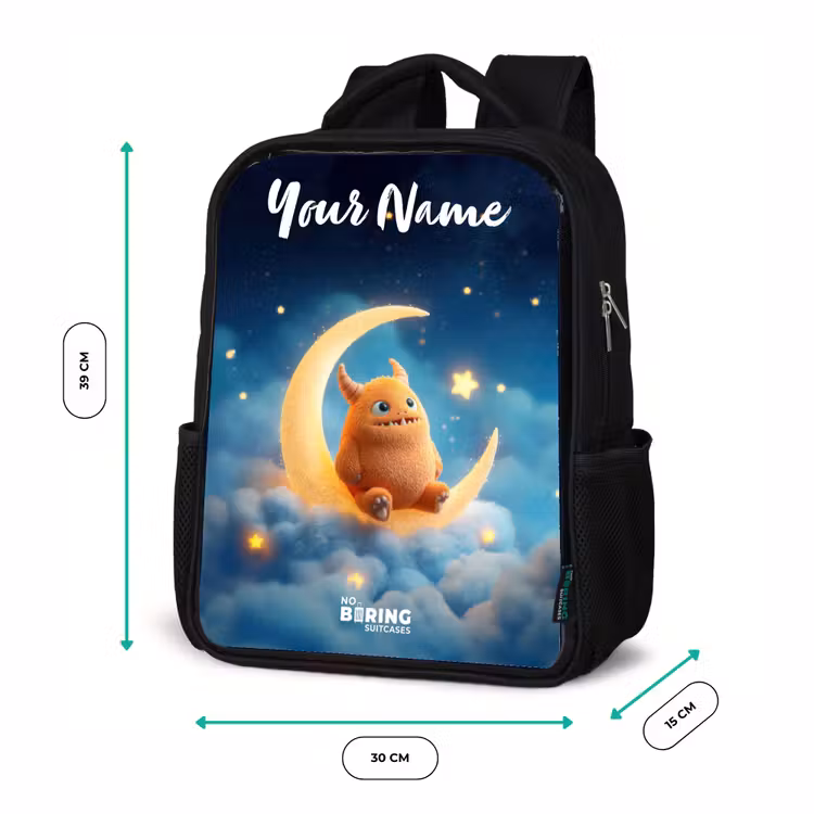 Oranje monster op maansikkel Rugzak - Zwart middel -productfoto_formaten