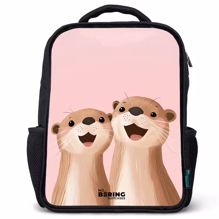 Otters - Lachen - Roze - Illustratie Rugzak - Zwart middel -3d