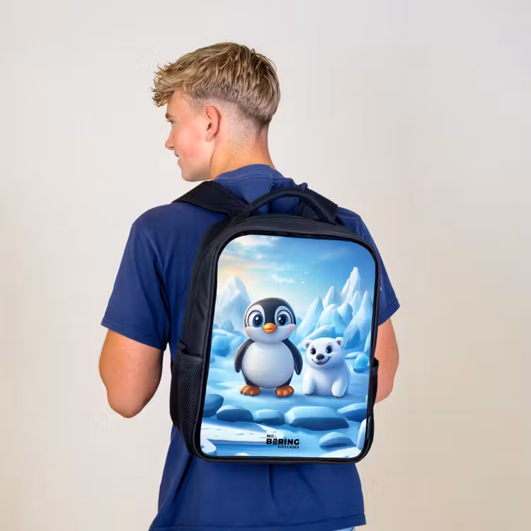 Pinguïn en ijsbeertje op ijsschotsen Rugzak - Zwart middel -sfeer8