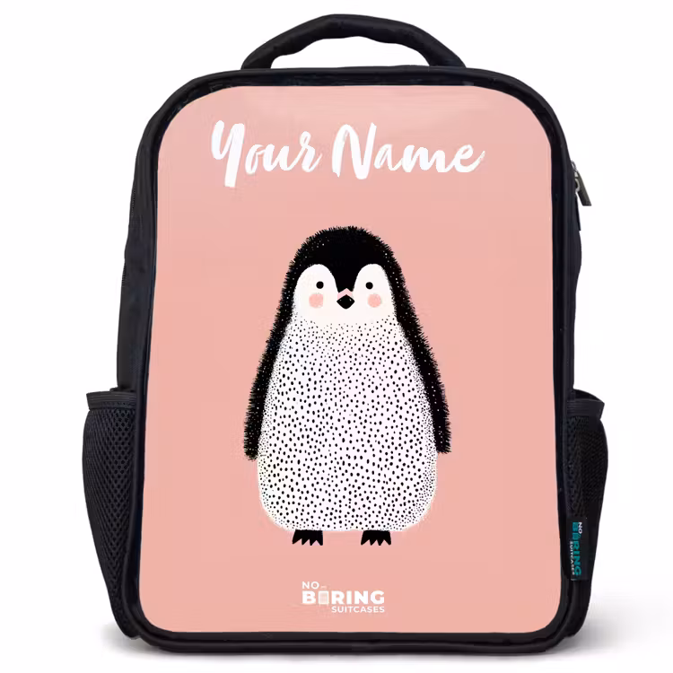 Pinguïn - Stippen - Roze - Minimalistisch Rugzak - Zwart middel -3d