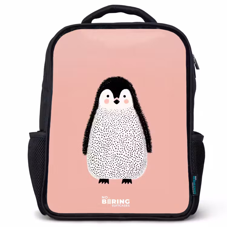 Pinguïn - Stippen - Roze - Minimalistisch Rugzak - Zwart middel -3d