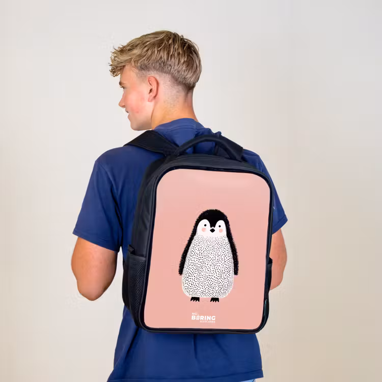 Pinguïn - Stippen - Roze - Minimalistisch Rugzak - Zwart middel -sfeer8