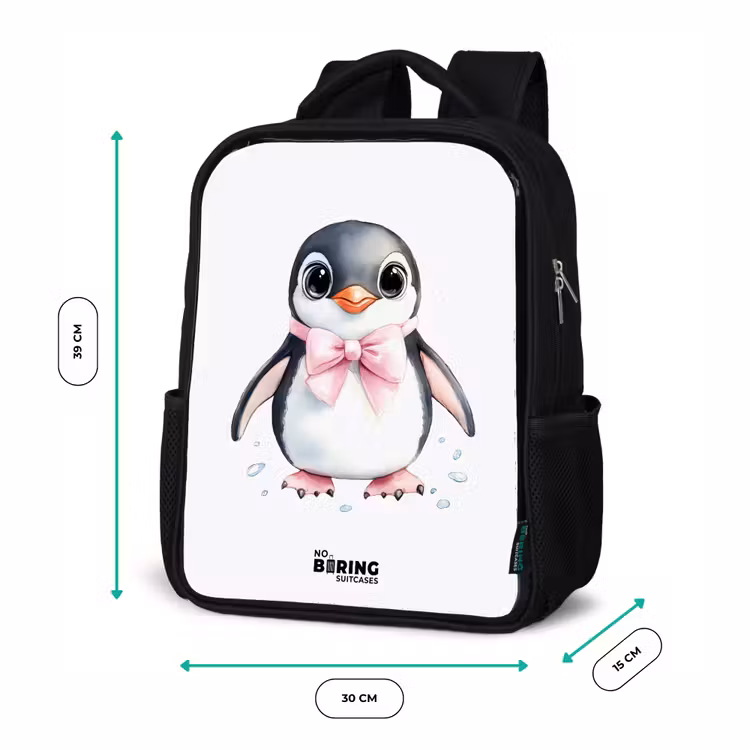 Pinguïn met roze strik en ijsdruppels Rugzak - Zwart middel -productfoto_formaten