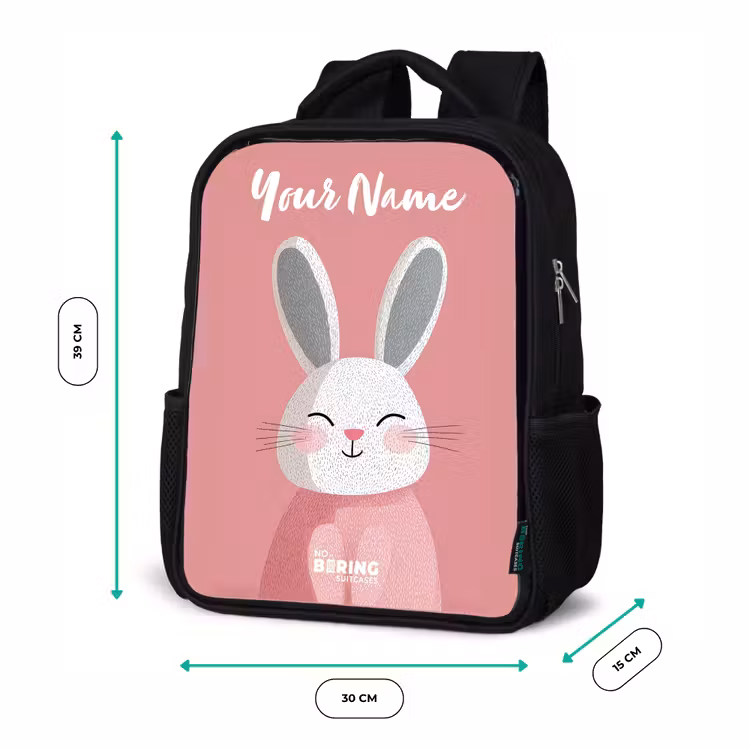 Konijn - Blosje - Stippen - Roze Rugzak - Zwart middel -productfoto_formaten