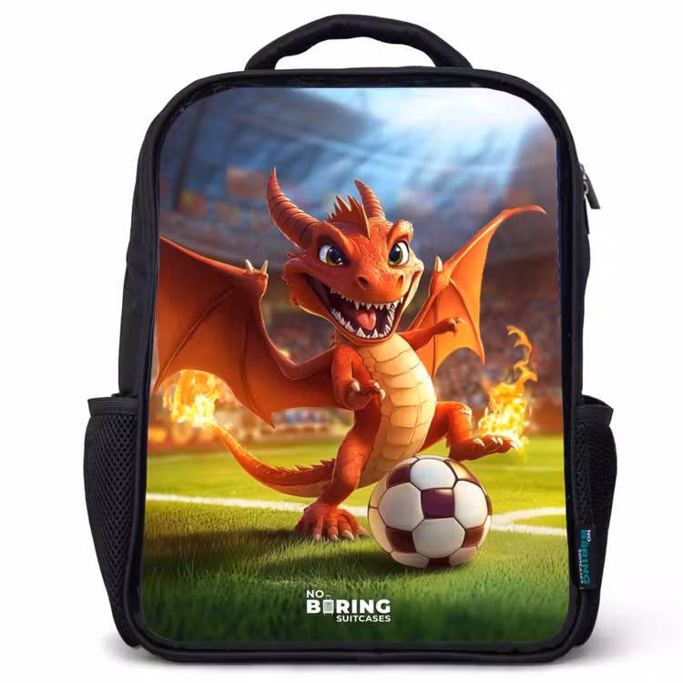 Rode draak voetbalt in zonnig stadion Rugzak - Zwart middel -3d