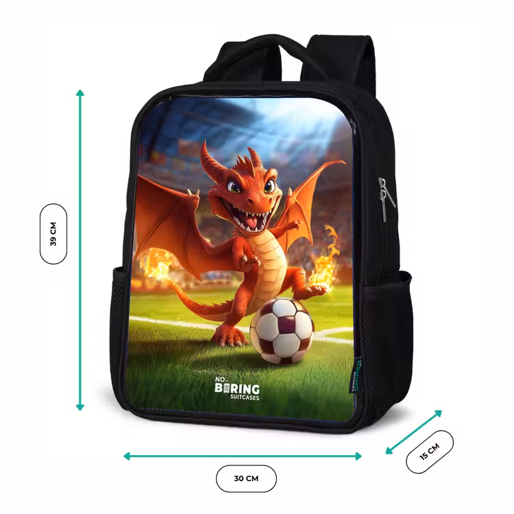 Rode draak voetbalt in zonnig stadion Rugzak - Zwart middel -productfoto_formaten