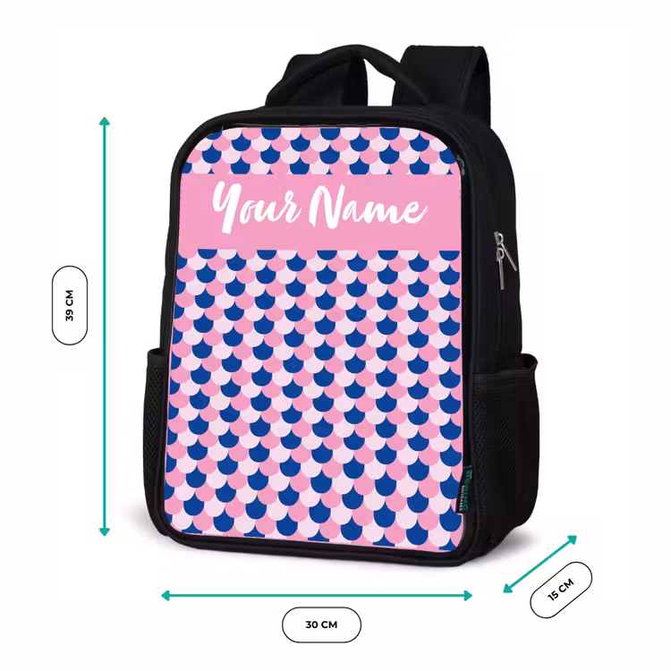 Schubben - Patroon - Blauw - Roze Rugzak - Zwart middel -productfoto_formaten