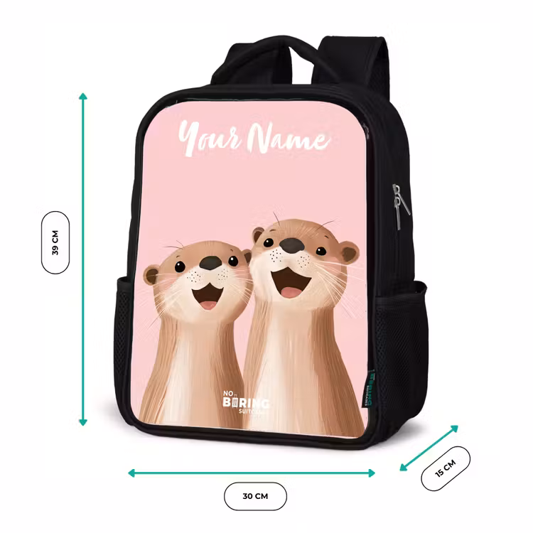 Glimlach - Otters - Roze - Illustratie Rugzak - Zwart middel -productfoto_formaten