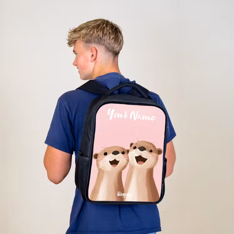 Glimlach - Otters - Roze - Illustratie Rugzak - Zwart middel -sfeer8