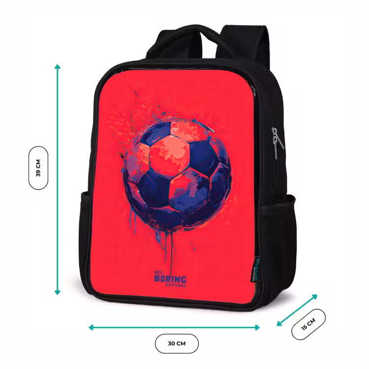 Voetbal - Verf - Blauw - Rood Rugzak - Zwart middel -productfoto_formaten
