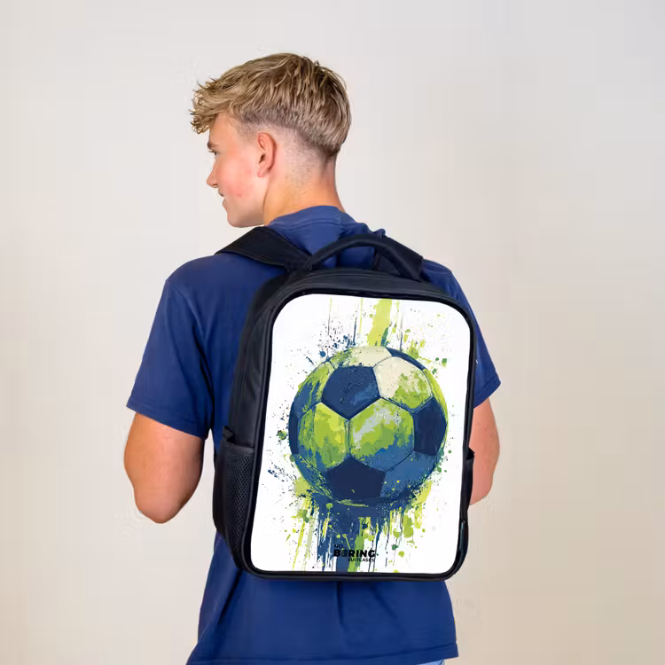Voetbal - Verf - Groen - Blauw Rugzak - Zwart middel -sfeer8