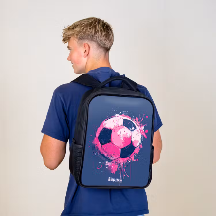 Voetbal - Verf - Roze - Blauw Rugzak - Zwart middel -sfeer8