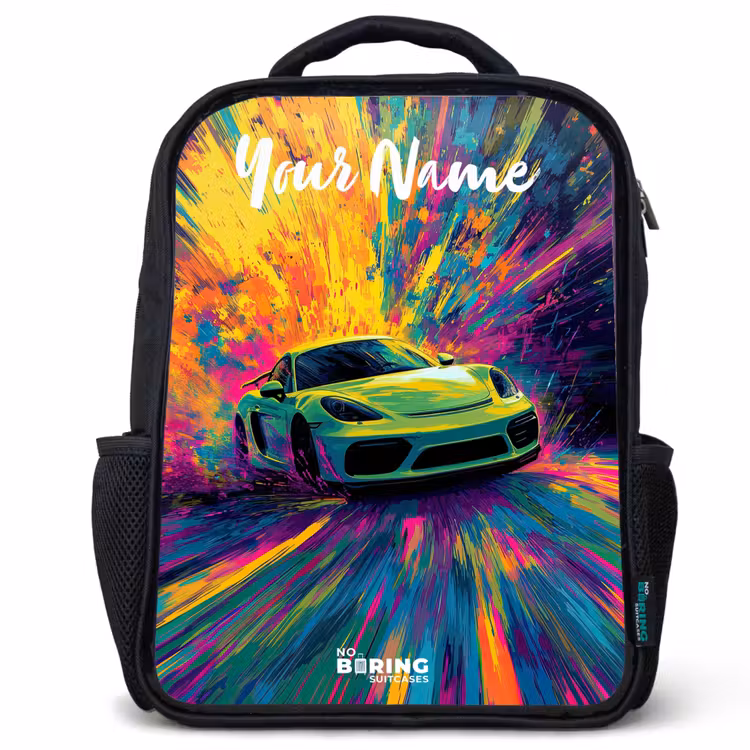 Sportauto - Groen - Verfstrepen - Kleuren Rugzak - Zwart middel -3d
