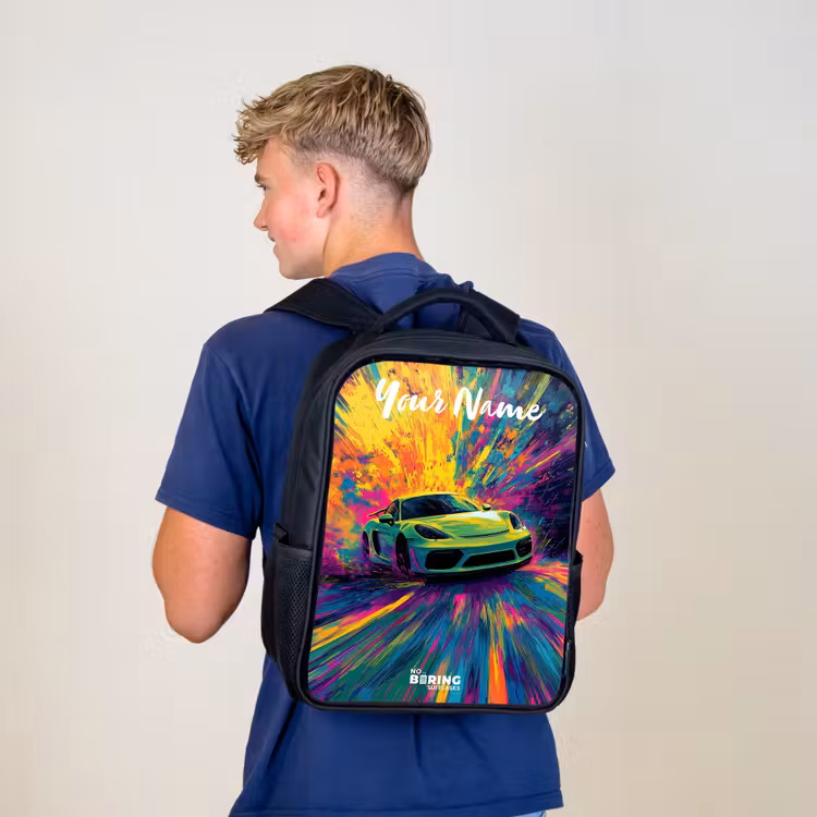 Sportauto - Groen - Verfstrepen - Kleuren Rugzak - Zwart middel -sfeer8