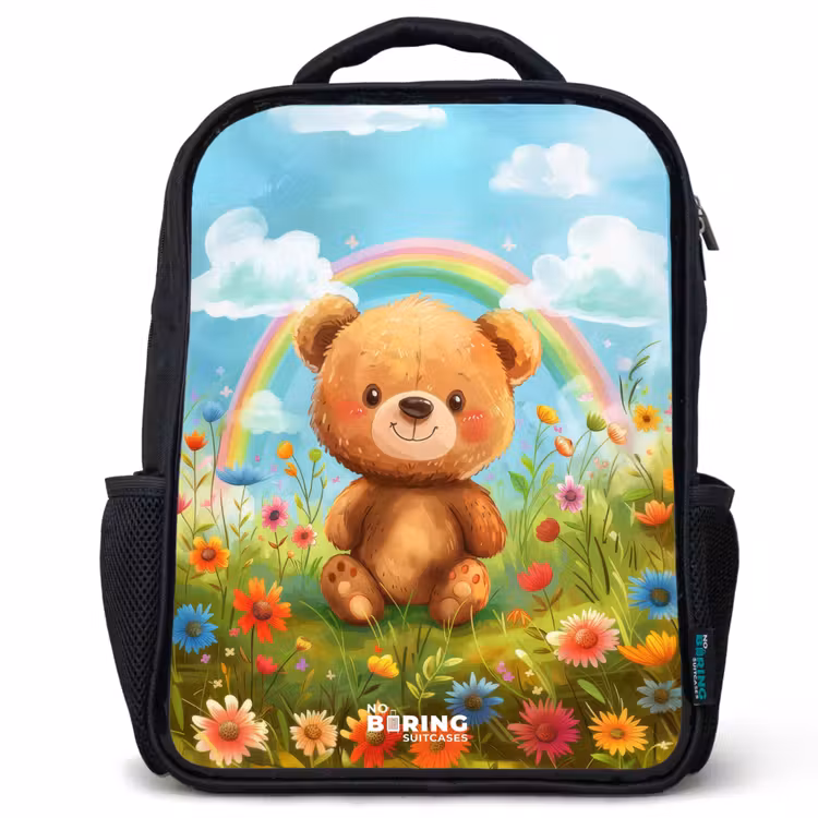 Teddybeer tussen de bloemen Rugzak - Zwart middel -3d