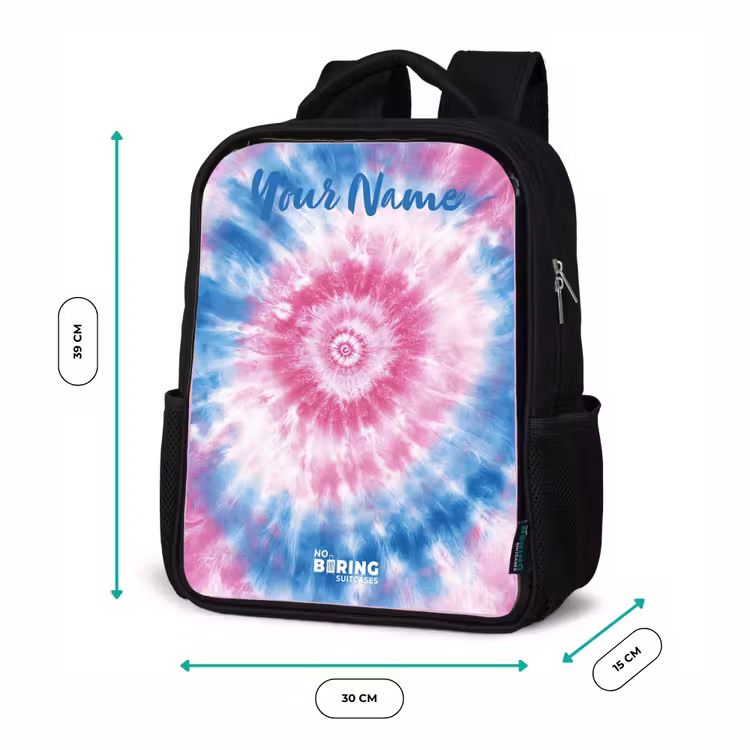 Tie dye - Abstract - Blauw - Roze Rugzak - Zwart middel -productfoto_formaten