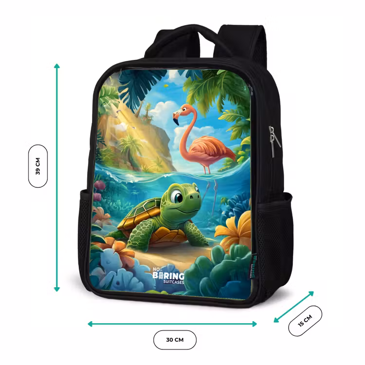Schildpad in tropisch water met flamingo Rugzak - Zwart middel -productfoto_formaten
