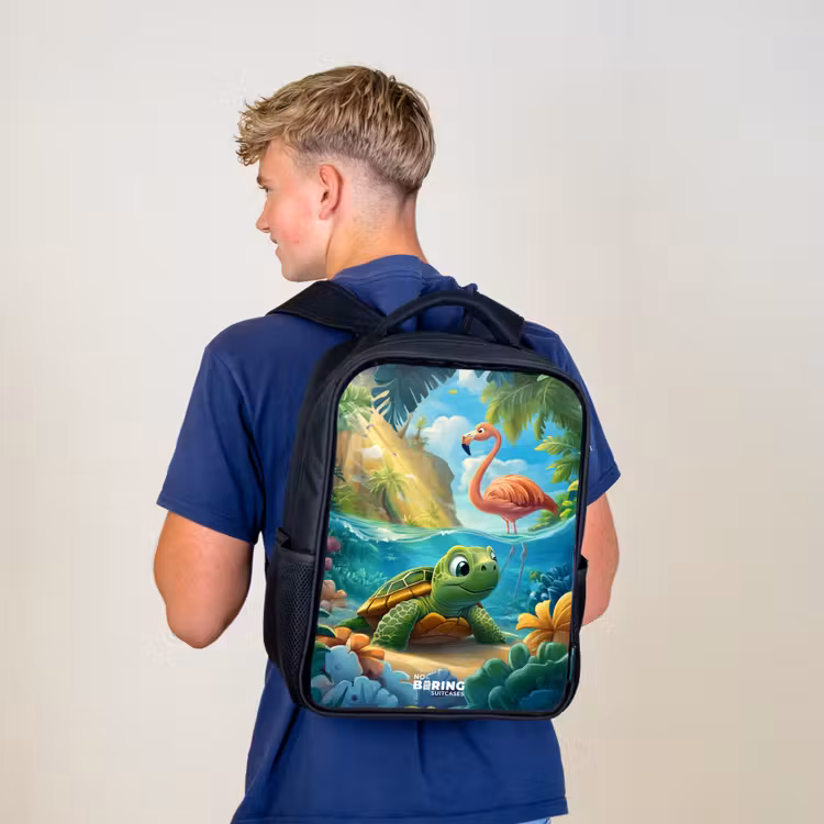 Schildpad in tropisch water met flamingo Rugzak - Zwart middel -sfeer8