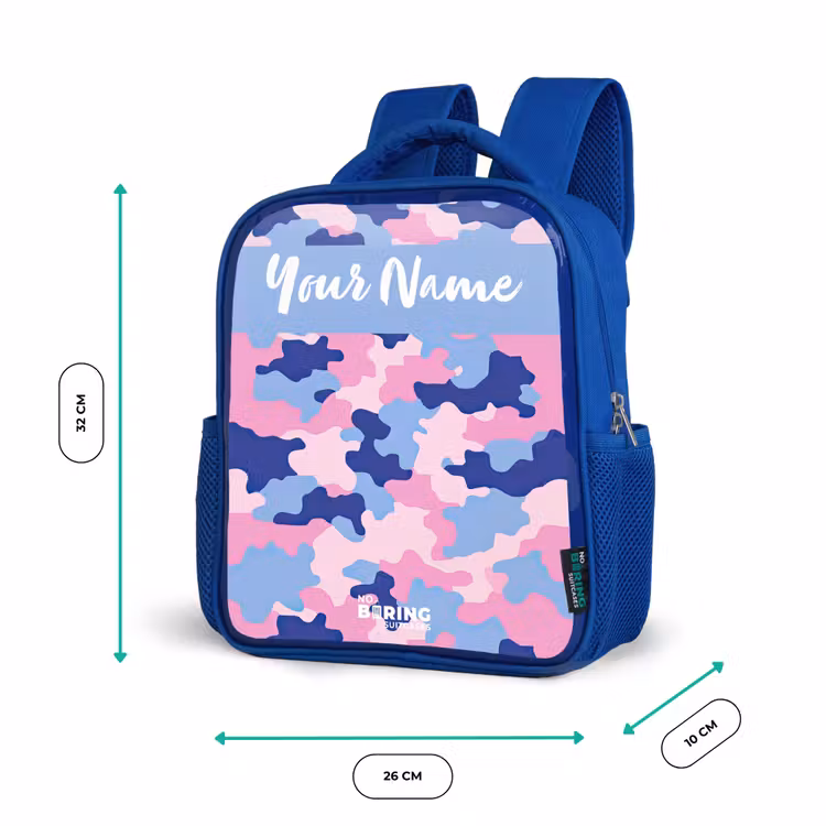 Camouflage - Roze - Blauw Kinderrugzak - Blauw middel -productfoto_formaten