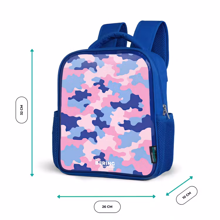 Camouflage - Roze - Blauw Kinderrugzak - Blauw middel -productfoto_formaten