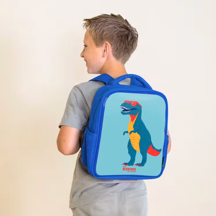 Coole T. rex met zonnebril Kinderrugzak - Blauw middel -sfeer2