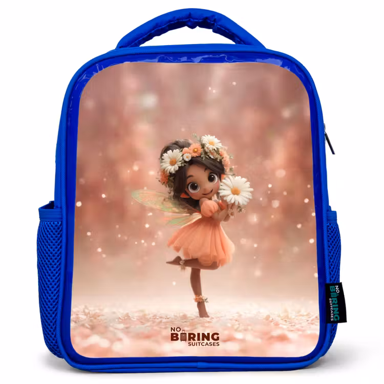 Fee met madeliefjes Kinderrugzak - Blauw middel -3d