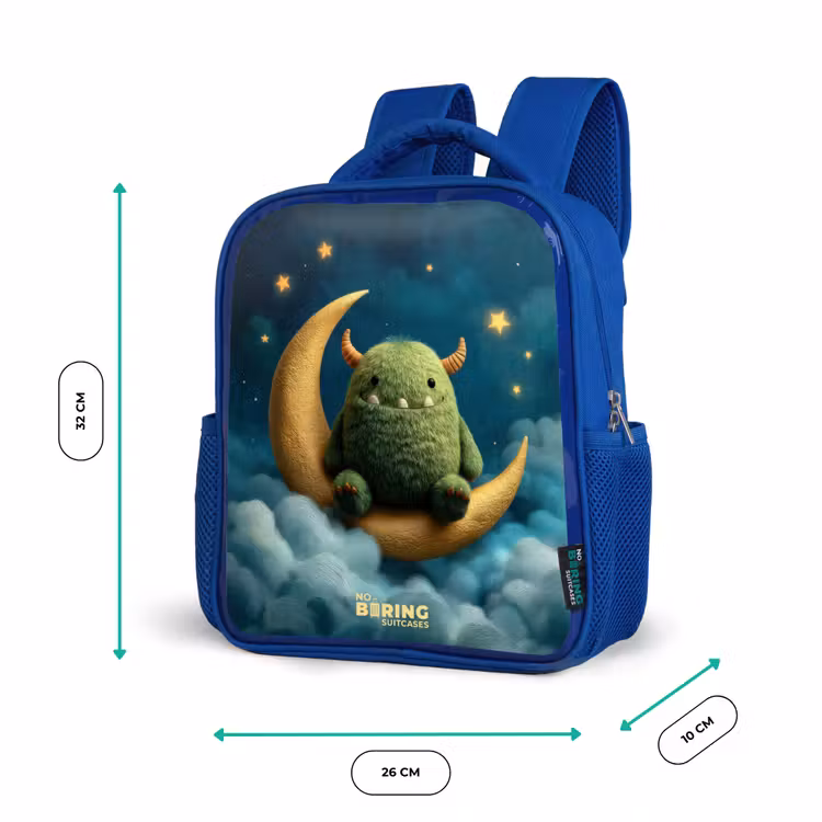 Groen monster op maansikkel Kinderrugzak - Blauw middel -productfoto_formaten