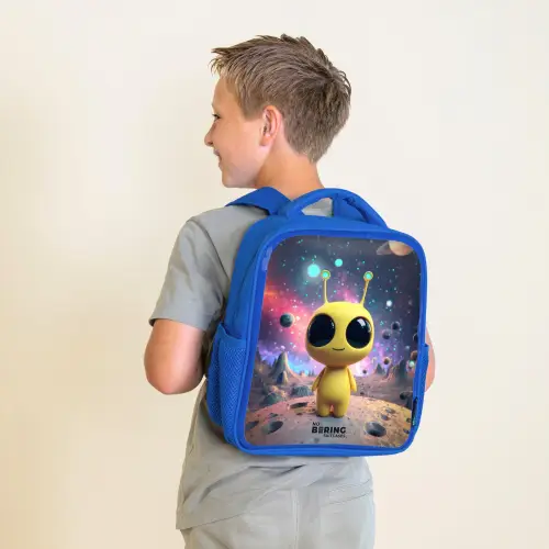 Vrolijk buitenaards wezentje Kinderrugzak - Blauw middel -sfeer2