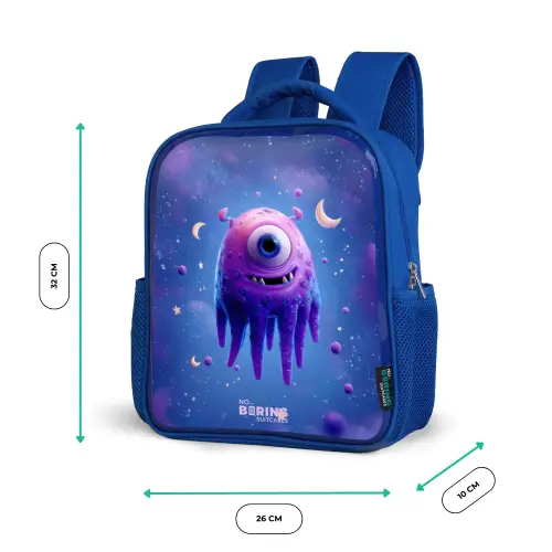 Vrolijk paarsoog in de ruimte Kinderrugzak - Blauw middel -productfoto_formaten