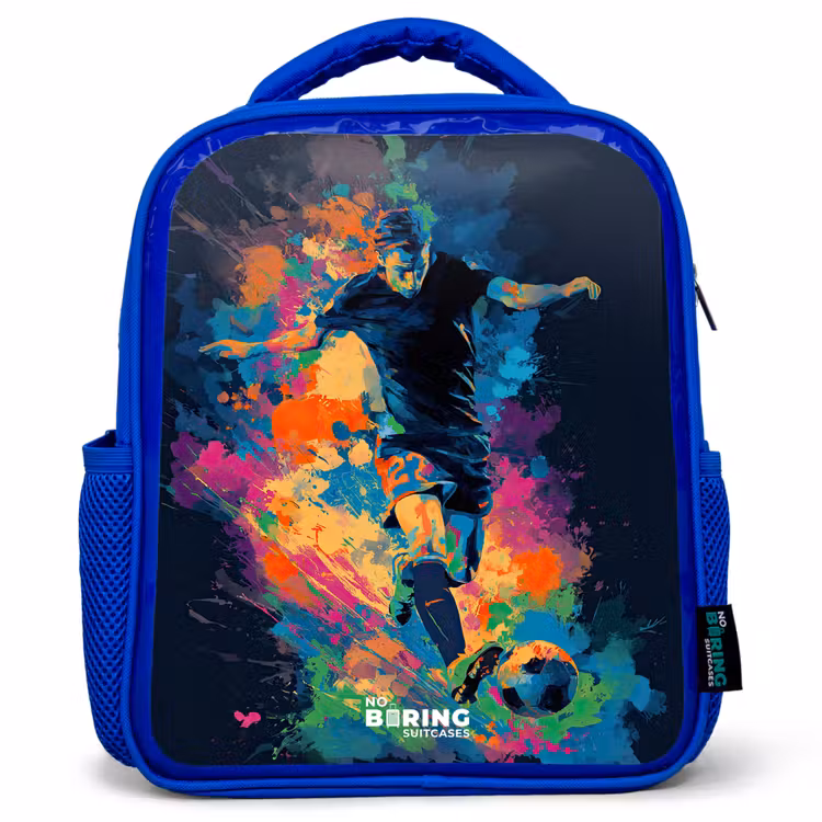 Neon - Voetballer - Kleurrijk Kinderrugzak - Blauw middel -3d