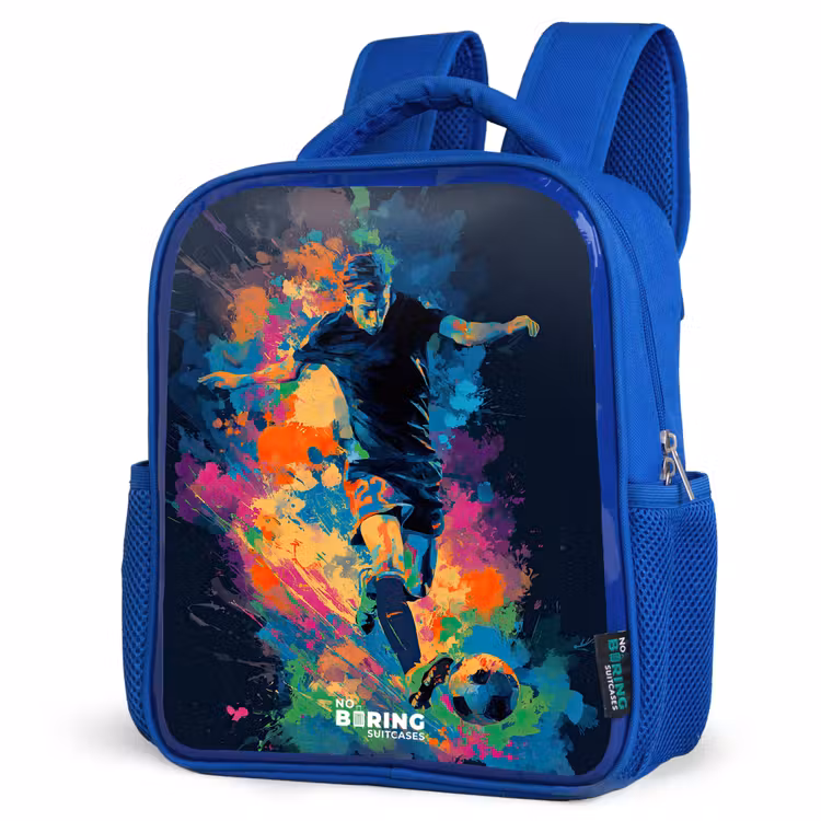 Neon - Voetballer - Kleurrijk Kinderrugzak - Blauw middel -schuin