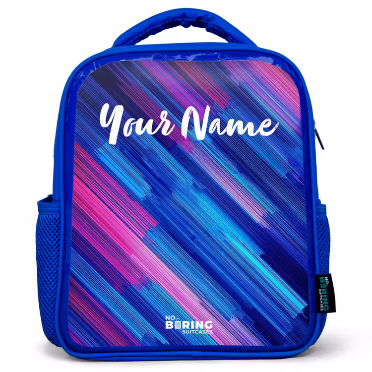 Neon - Strepen - Abstract - Blauw - Roze Kinderrugzak - Blauw middel -3d