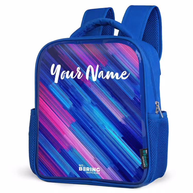 Neon - Strepen - Abstract - Blauw - Roze Kinderrugzak - Blauw middel -schuin
