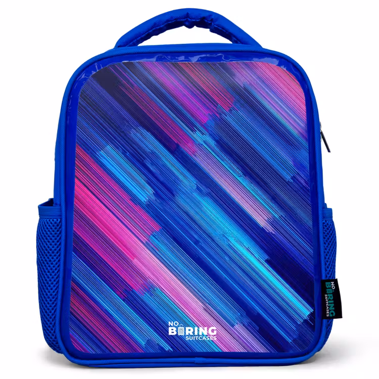 Neon - Strepen - Abstract - Blauw - Roze Kinderrugzak - Blauw middel -3d