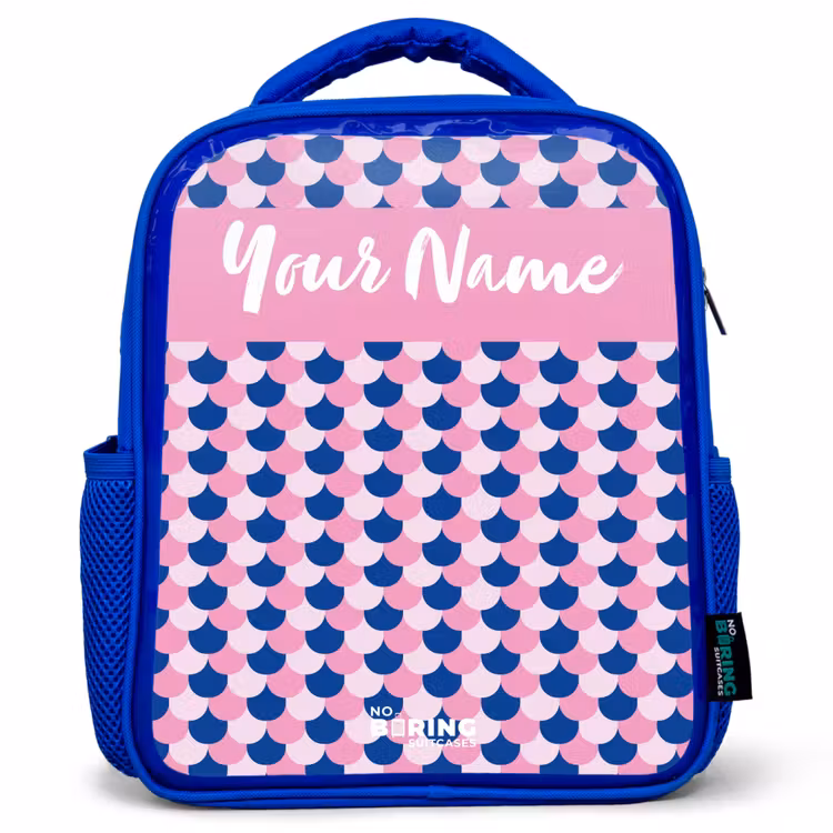 Schubben - Patroon - Blauw - Roze Kinderrugzak - Blauw middel -3d