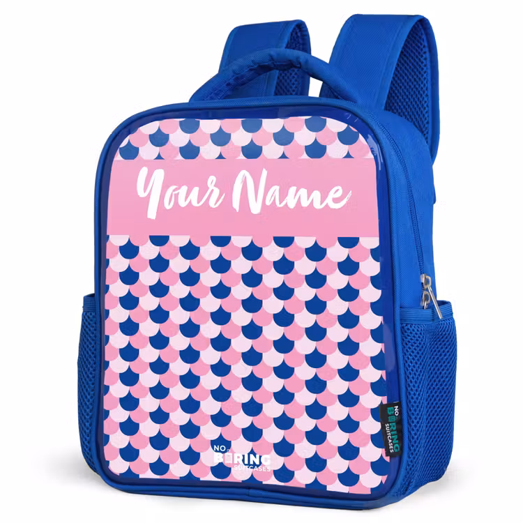 Schubben - Patroon - Blauw - Roze Kinderrugzak - Blauw middel -schuin
