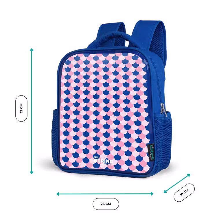 Schubben - Patroon - Blauw - Roze Kinderrugzak - Blauw middel -productfoto_formaten