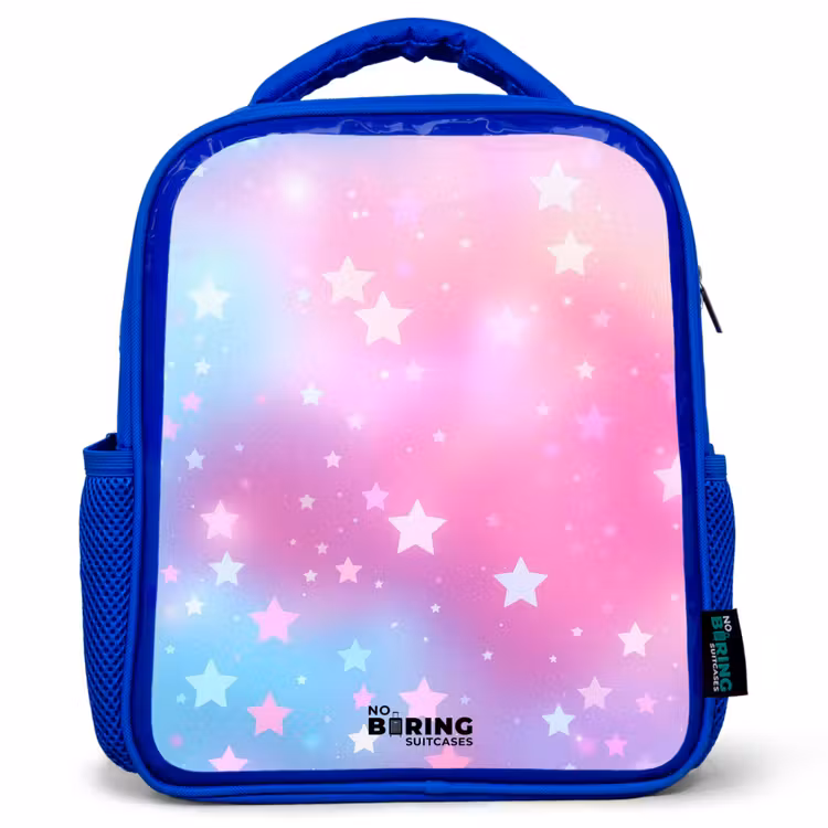Sterren - Roze - Blauw Kinderrugzak - Blauw middel -3d
