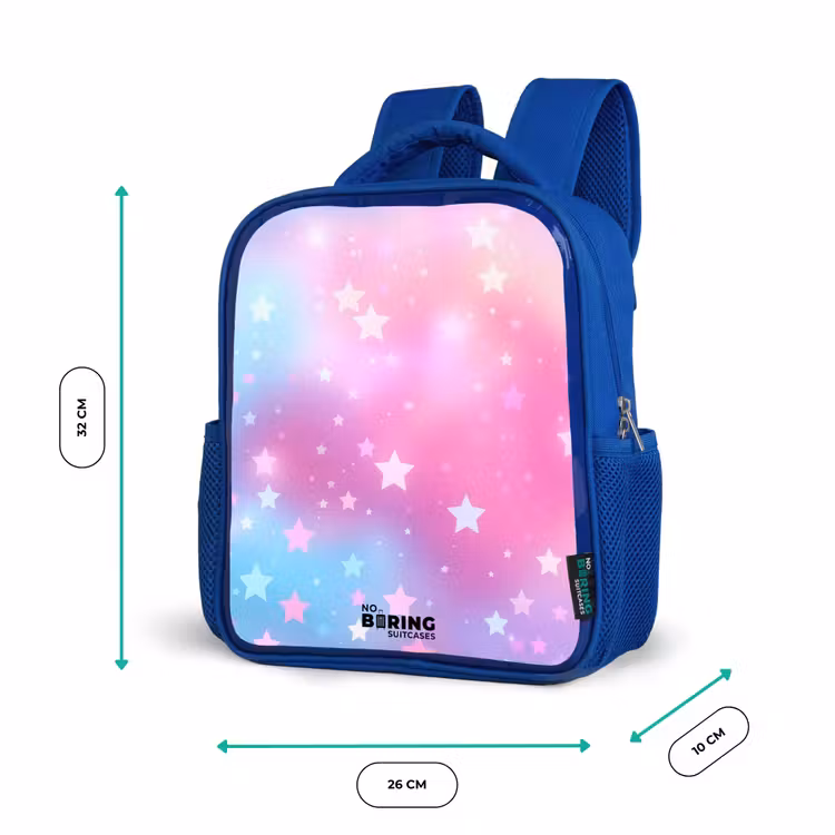 Sterren - Roze - Blauw Kinderrugzak - Blauw middel -productfoto_formaten