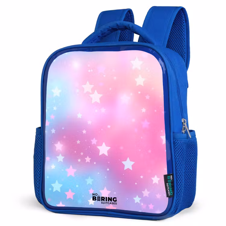 Sterren - Roze - Blauw Kinderrugzak - Blauw middel -schuin