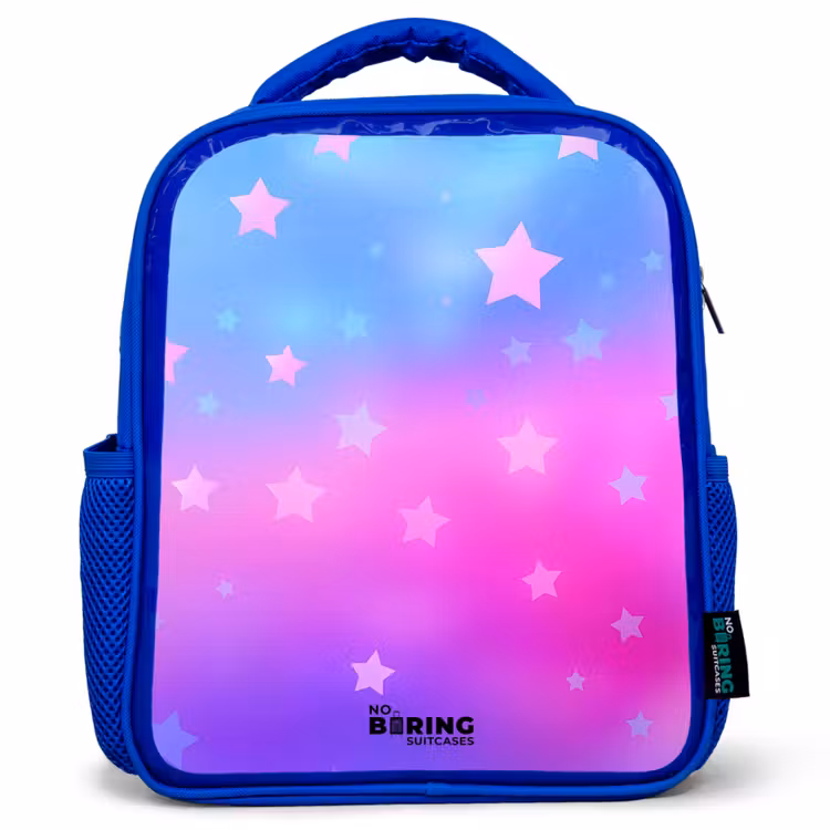 Sterren - Roze - Blauw Kinderrugzak - Blauw middel -3d