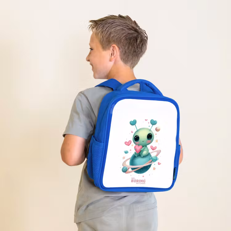 Lief buitenaards wezentje met hartje Kinderrugzak - Blauw middel -sfeer2