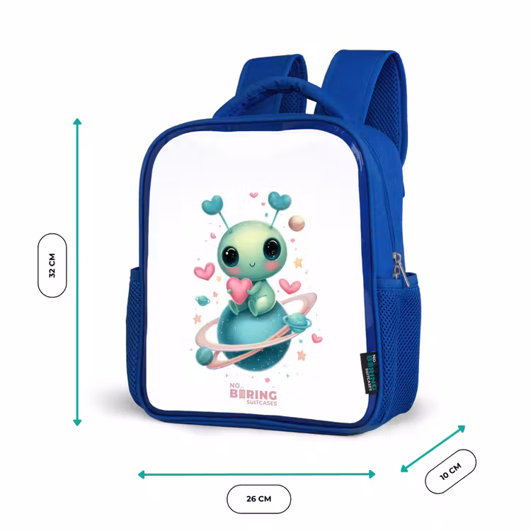 Lief buitenaards wezentje met hartje Kinderrugzak - Blauw middel -productfoto_formaten